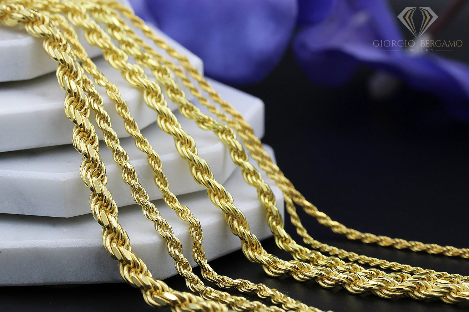 14K Yellow Gold 2.5mm Solid Rope Diamond Cut Chain