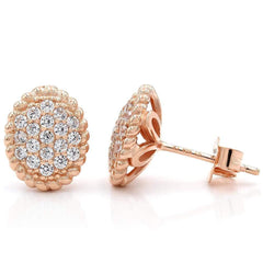 925 Sterling Silver Rose Gold Plated Micro Pave Braided Oval Stud Earrings