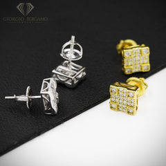 925 Sterling Silver Micro Pave Unisex Square 3D Screw Back Stud Earrings