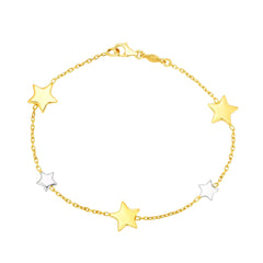 14K Gold Two Tone Celestial Star Charm Bracelet