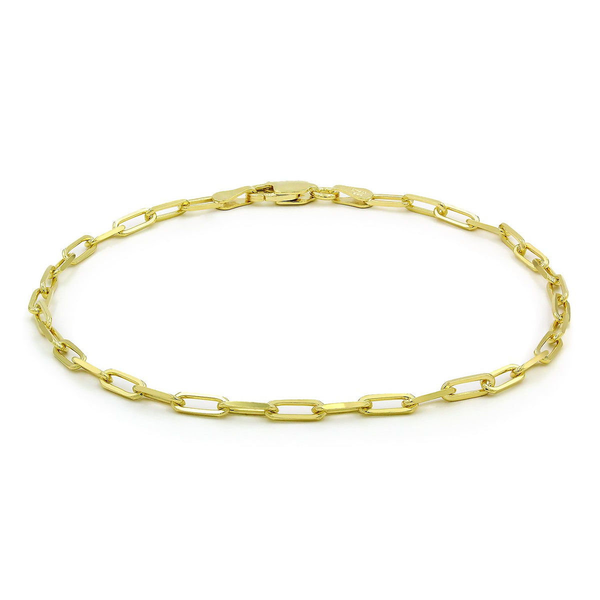 925 Sterling Silver 2.5mm Paper Clip Yellow Gold Plated Bracelet/Anklet