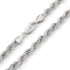 925 Sterling Silver 5mm Solid Rope Diamond Cut Rhodium Chain
