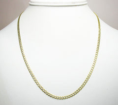 14K Yellow Gold 3mm Solid Cuban Diamond Cut Pave Curb Link Chain