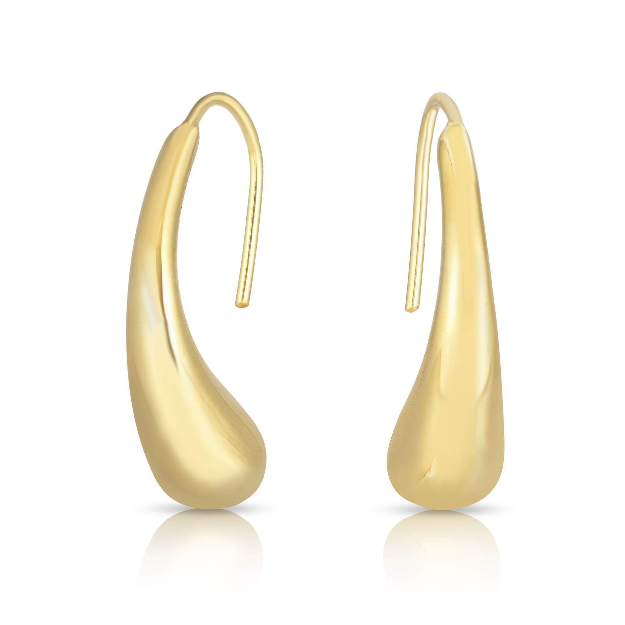 14K Gold High Polish Teardrop Waterdrop Eurowire Threader Earrings