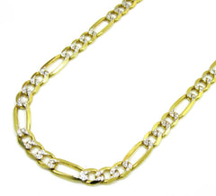 14K Yellow Gold 4mm Solid Figaro Diamond Cut Pave Link Chain