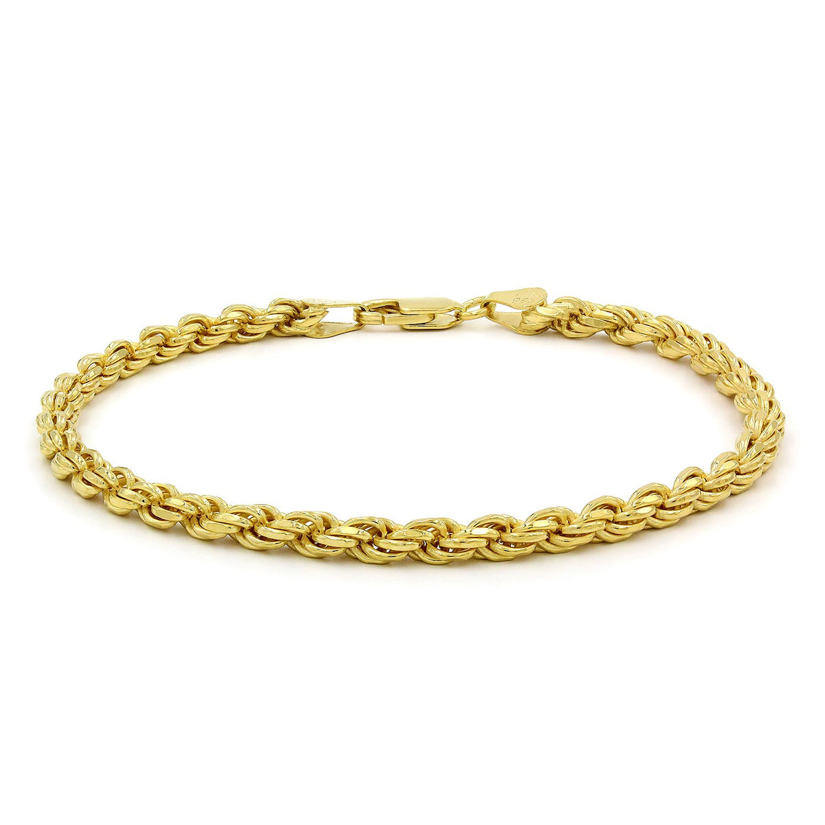 14K Yellow Gold 4mm Solid Rope Diamond Cut Bracelet