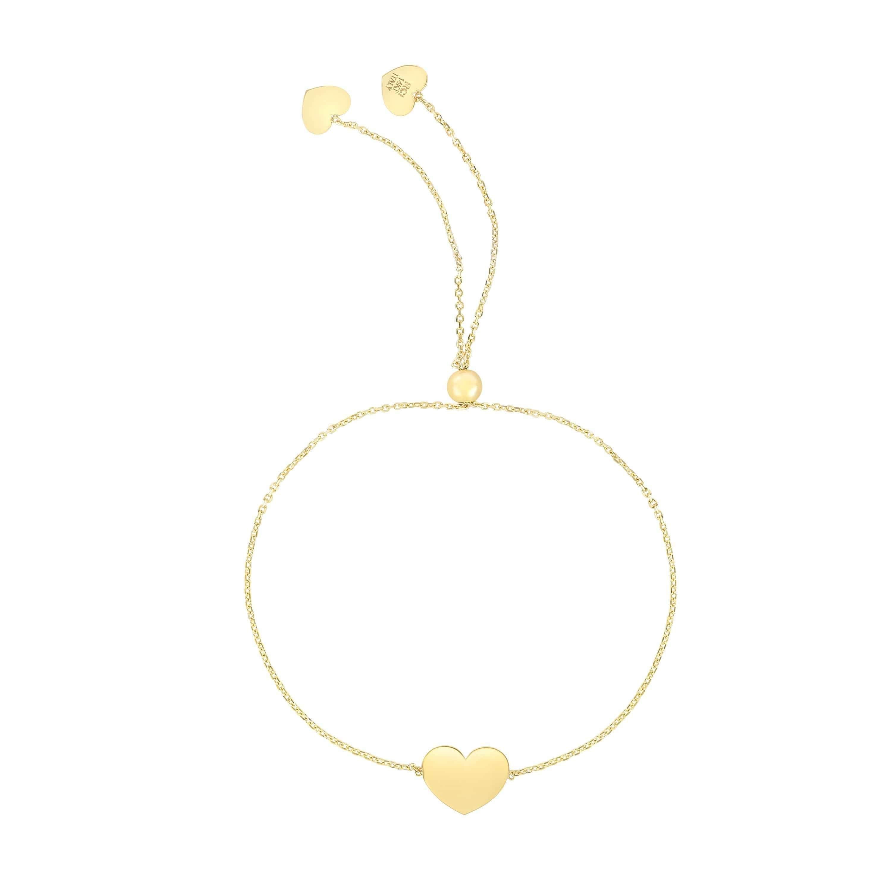 14K Gold Polished Heart Adjustable Pull Bolo Bracelet
