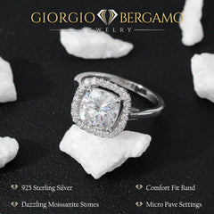 3.50 CTTW Moissanite Cushion Cut Halo Engagement Ring in 925 Sterling Silver