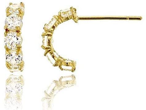 14K Yellow Gold Crystal Half Hoop Stud Earring