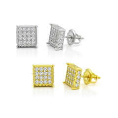 925 Sterling Silver Micro Pave Unisex Square 3D Screw Back Stud Earrings
