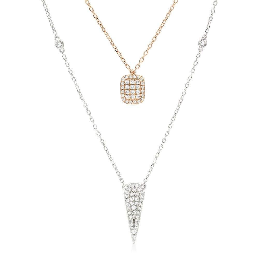 925 Sterling Silver Micro Pave Two-Tone Layered Spike Necklace