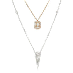 925 Sterling Silver Micro Pave Two-Tone Layered Spike Necklace