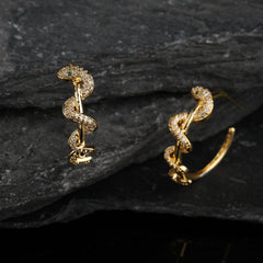 Gold Plated Trendy Snake, Serpent Micro Pave Hoop Earring