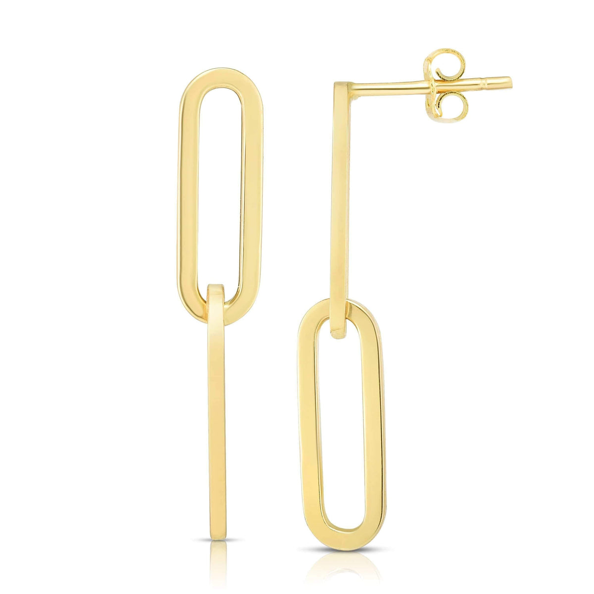 14K Yellow Gold Paper Clip High Polish Cable Link Dangle Drop Earrings