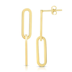 14K Yellow Gold Paper Clip High Polish Cable Link Dangle Drop Earrings