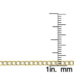 14K Yellow Gold 2.5mm Hollow Cuban Diamond Cut Pave Curb Link Chain