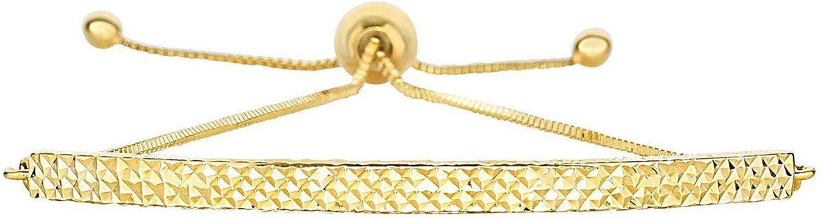 14K Yellow Gold Diamond Cut Bar Adjustable Pull Bolo Bracelet