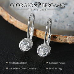925 Sterling Silver Round Bezel Set Leverback Earring
