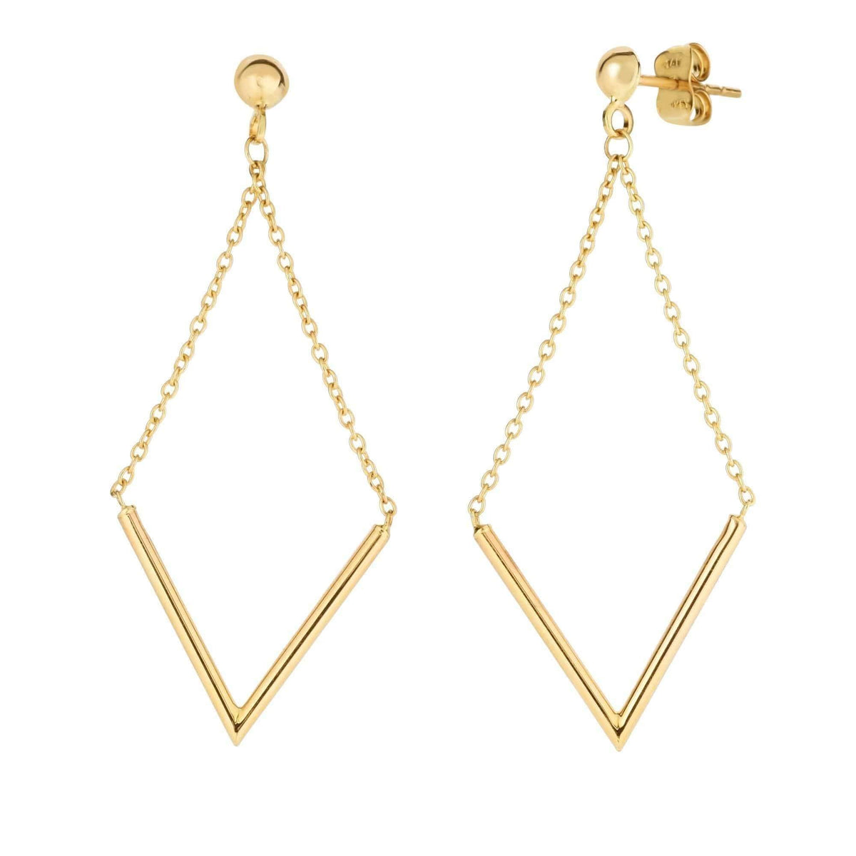 14K Yellow Gold Chevron V Drop Earring