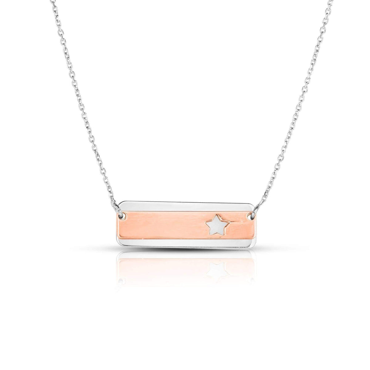 925 Sterling Silver Rose Gold Star Bar Necklace