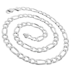 925 Sterling Silver Solid Figaro 10.5mm Diamond Cut Pave ITProLux Link Chain