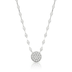 925 Sterling Silver Mirror Link Pave Disc Minimalist Necklace