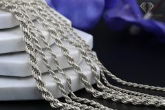 14K White Gold 3mm Solid Rope Diamond Cut Chain