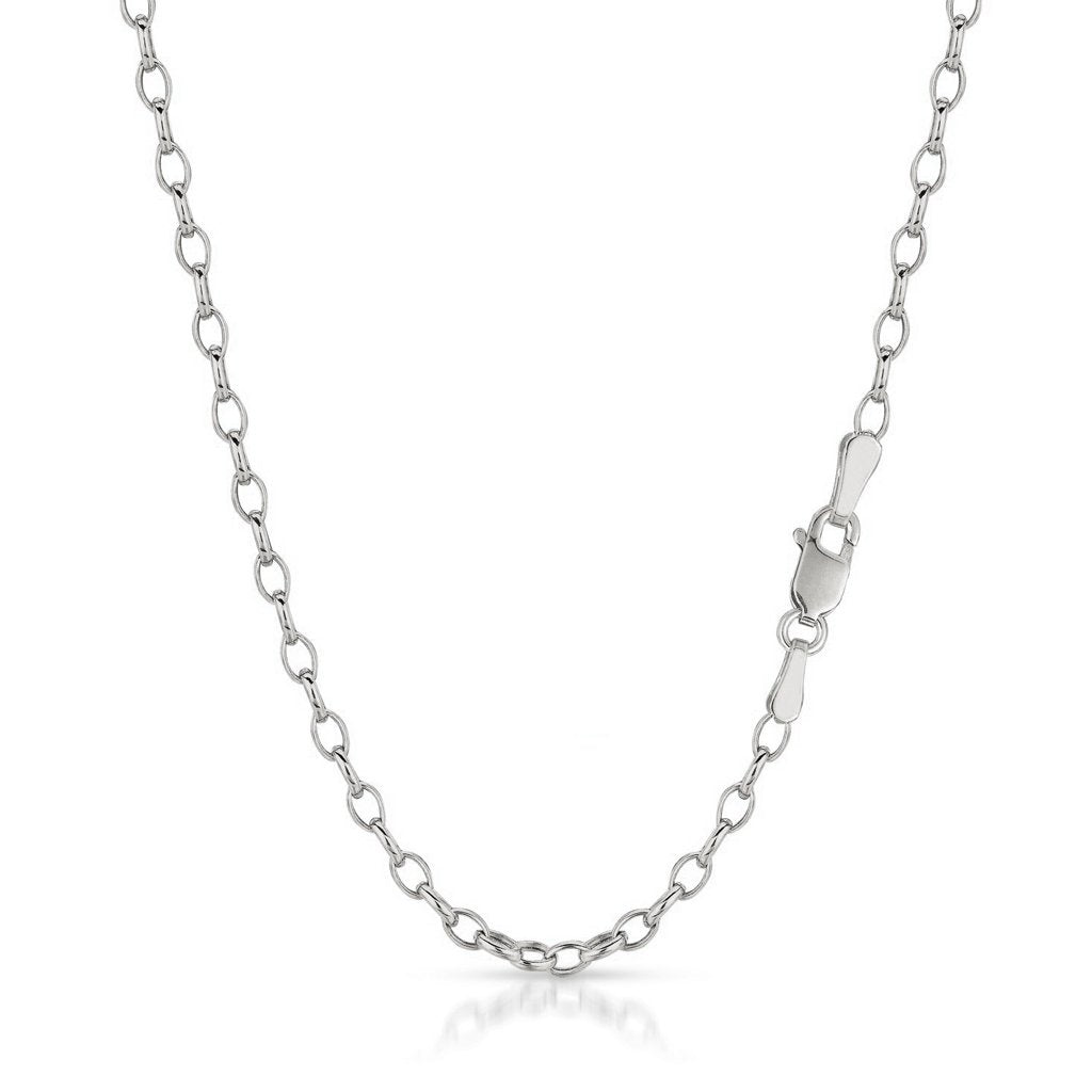 14K White Gold 3mm Oval Rolo Chain