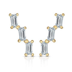 14K Yellow Gold Emerald Studded Crystal Ear Climber Earrings