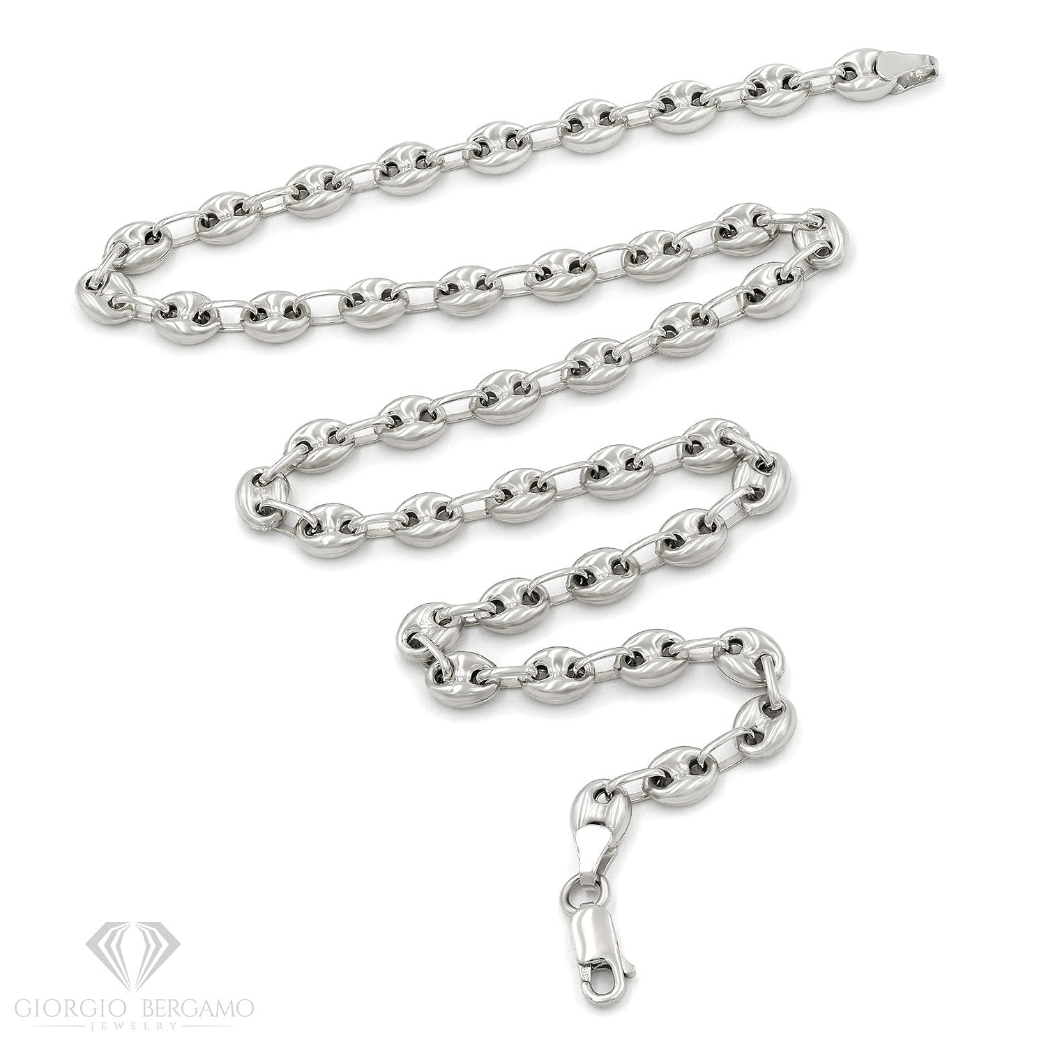 925 Sterling Silver 6mm Puff Mariner Hollow Rhodium Plated Chain