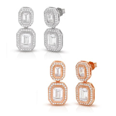 925 Sterling Silver Micro Pave Baguette Cubic Zirconia Drop Earrings