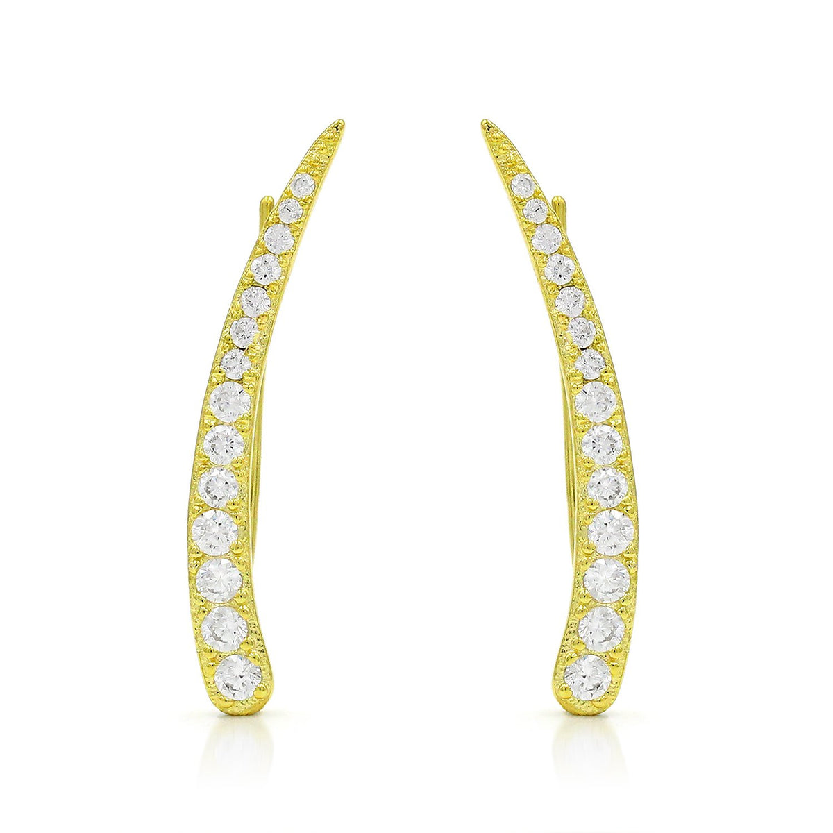 925 Sterling Silver Gold Plated Curved Bar Ear Crawler Earrings