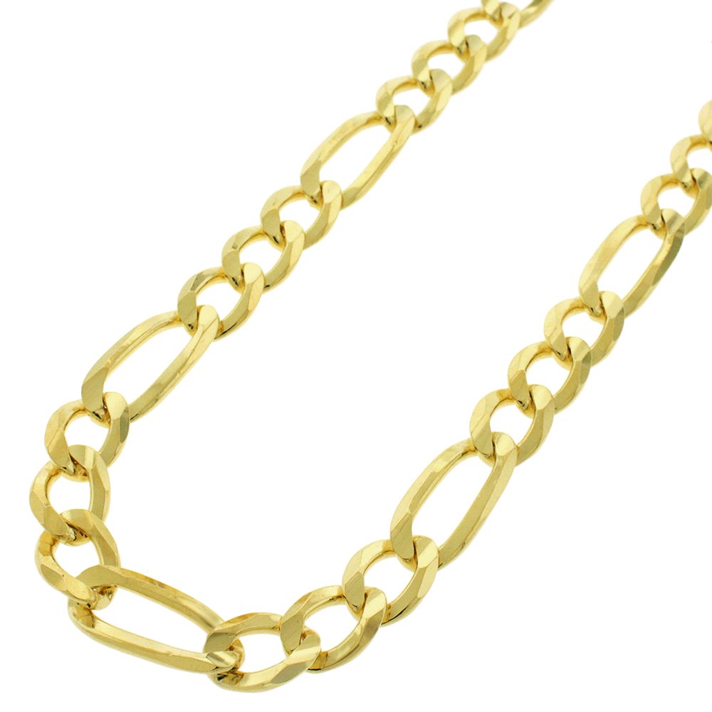 14K Yellow Gold 8.5mm Solid Figaro Link Chain