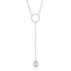 925 Sterling Silver Open Circle Pear Drop Lariat Y Necklace