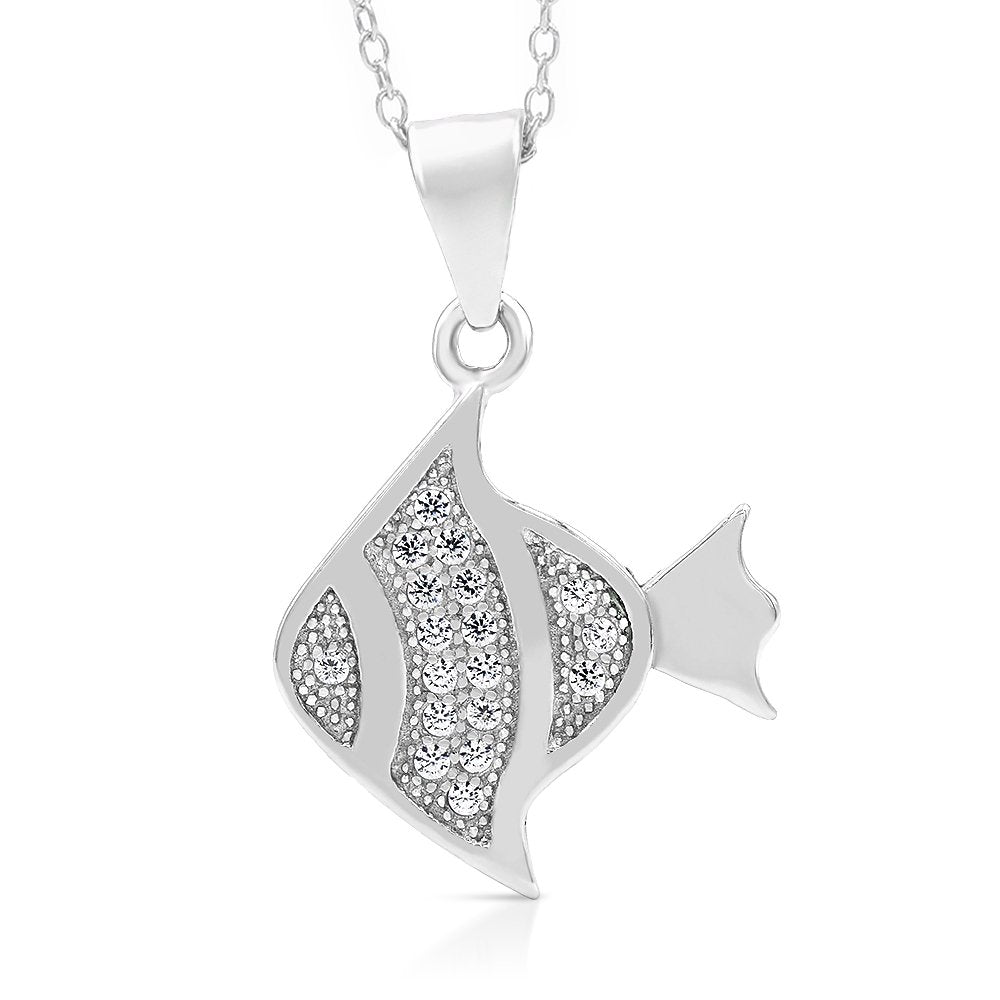 925 Sterling Silver Micro Pave Gold Fish Minimalist Pendant Necklace