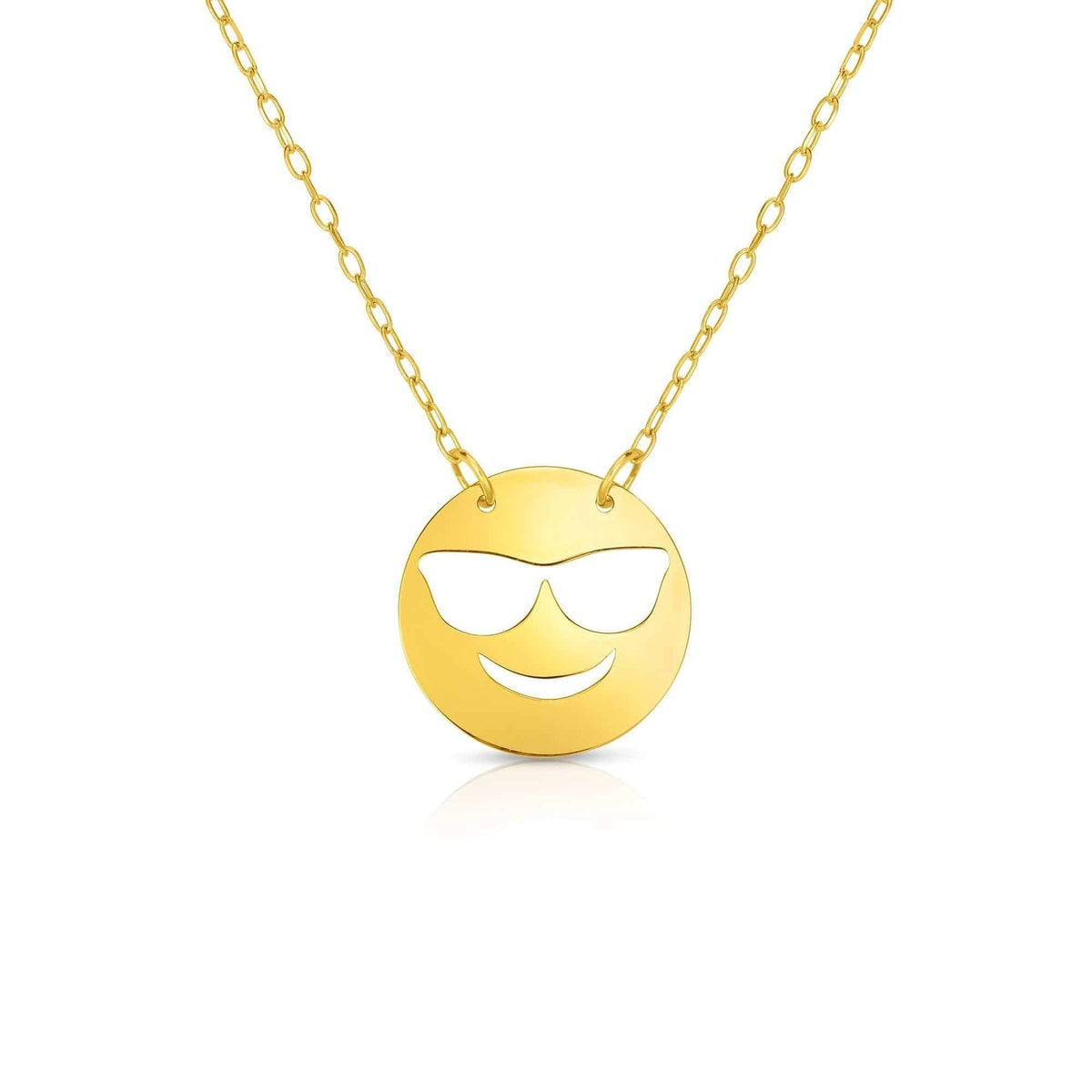 14K Yellow Gold Polished Cool Emoji Face Necklace