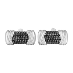 925 Sterling Silver Rhodium Textured Italian 3 Row Cable Cufflink