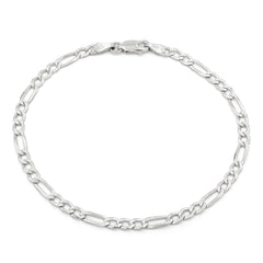 925 Sterling Silver Solid Figaro 3.5mm Diamond Cut Pave ITProLux Link Bracelet