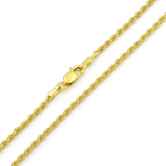 925 Sterling Silver 2mm Solid Rope Diamond Cut Gold Plated Chain