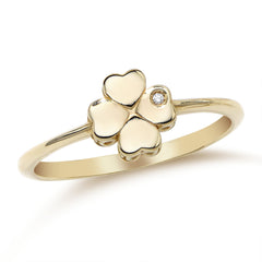 14K Yellow Gold Diamond Accent Lucky Four Leaf Clover Ring