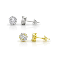 925 Sterling Silver Gold Plated Micro Pave Minimalist Round Halo Stud Earring