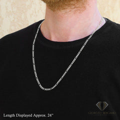 925 Sterling Silver Solid Figaro 3.5mm Diamond Cut Pave ITProLux Link Chain