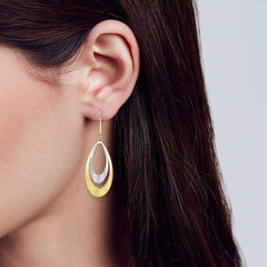 14K Gold Two-Tone Convex Double Teardrop Earrings