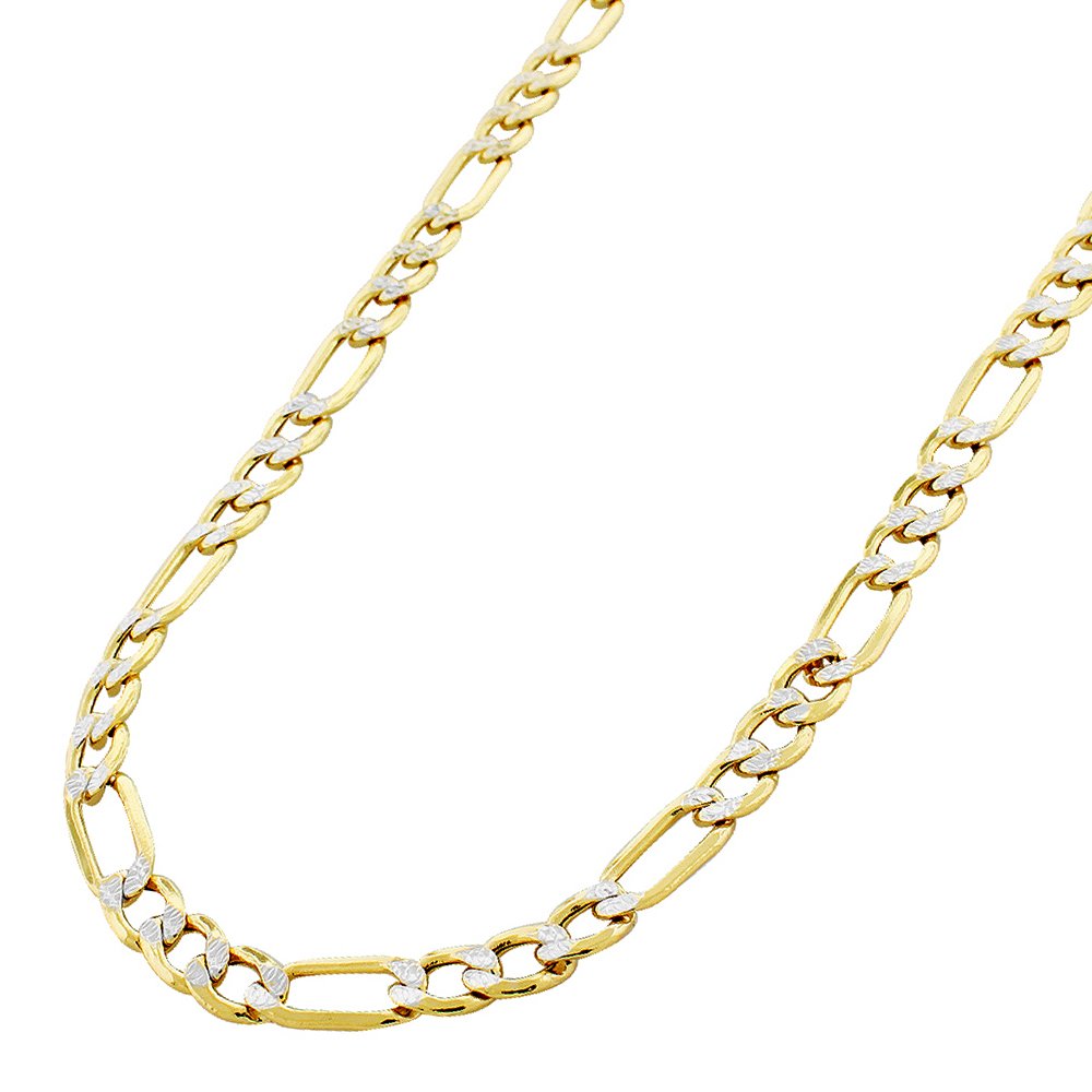 14K Yellow Gold 6mm Hollow Figaro Diamond Cut Pave Link Chain
