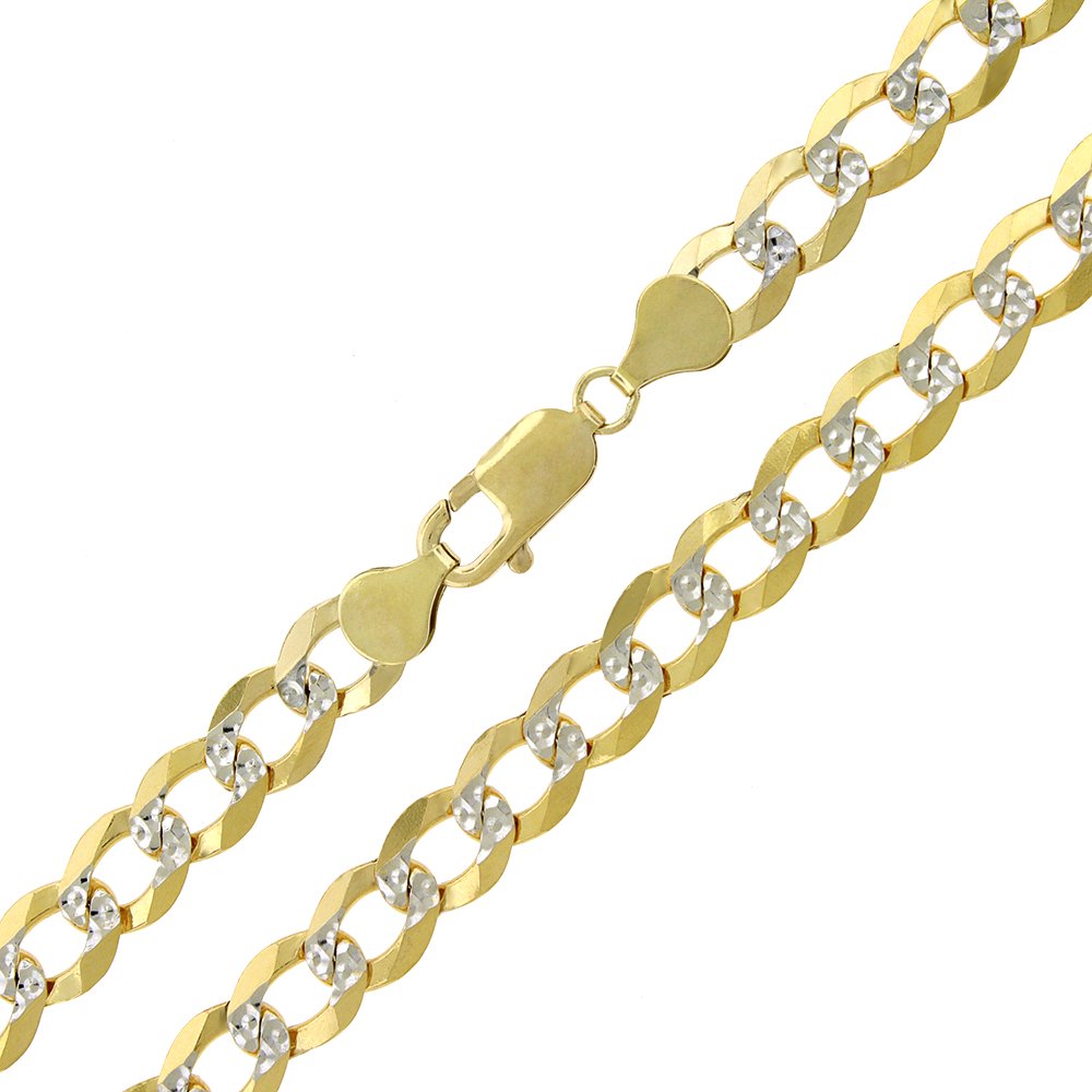 14K Yellow Gold 8mm Solid Cuban Diamond Cut Pave Curb Link Chain