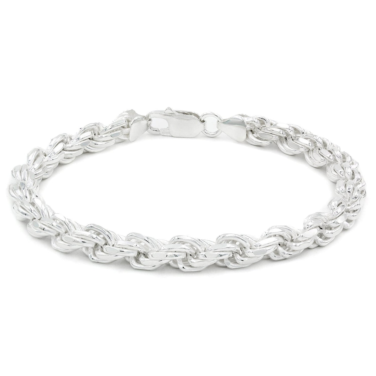 925 Sterling Silver Solid Rope 7.5mm Diamond Cut ITProLux Bracelet