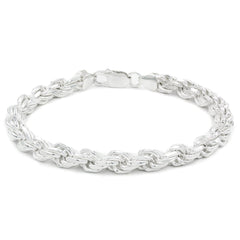 925 Sterling Silver Solid Rope 7.5mm Diamond Cut ITProLux Bracelet
