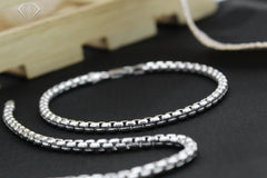 925 Sterling Silver 3.5mm Round Box Rhodium Bracelet