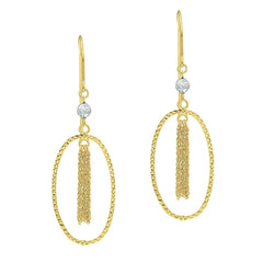 14K Yellow Gold Oval Diamond Cut Tassel Drop Earrings