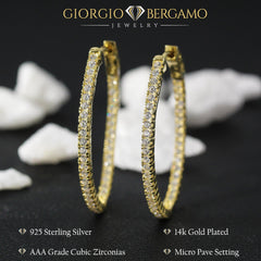 925 Sterling Silver Gold Plated Micro Pave Inside Out Oval Hoop Earring